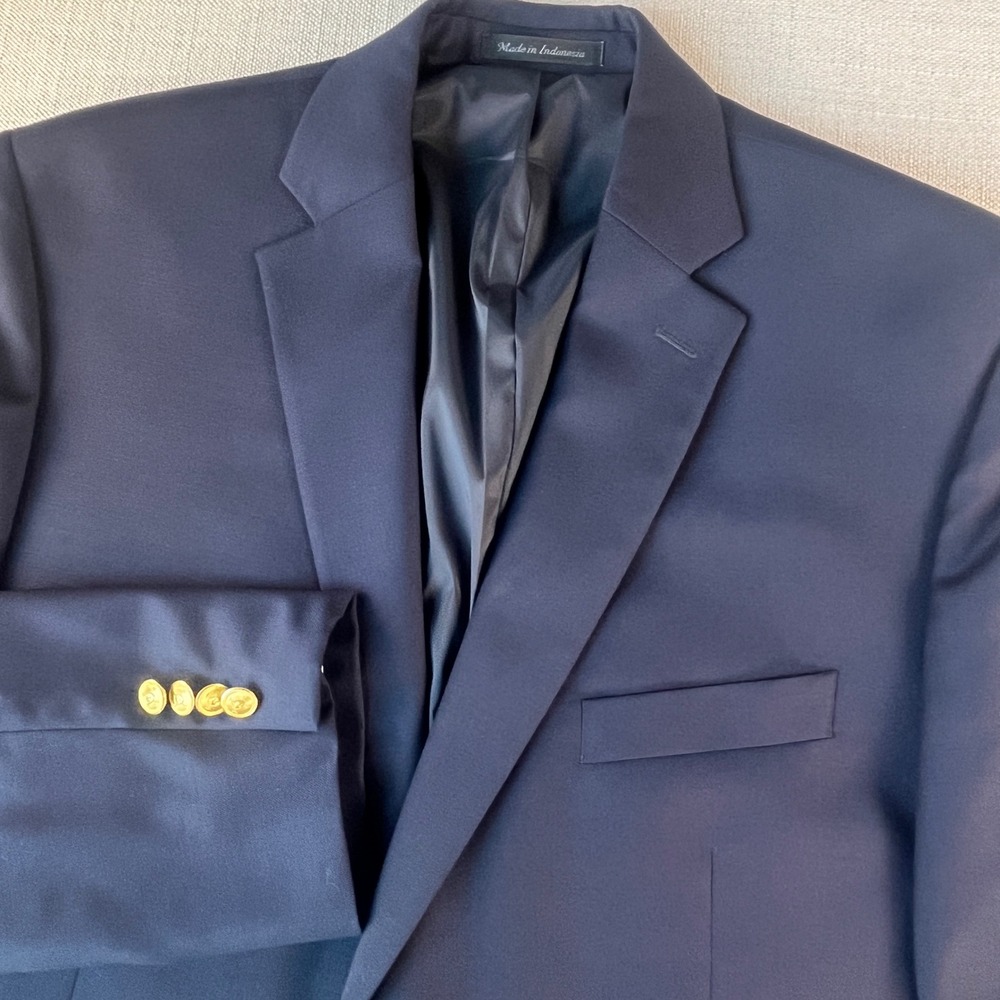 Lauren Ralph Lauren Blazer Mens 44R Navy Blue 100% Wool Gold Crest Button Coat
